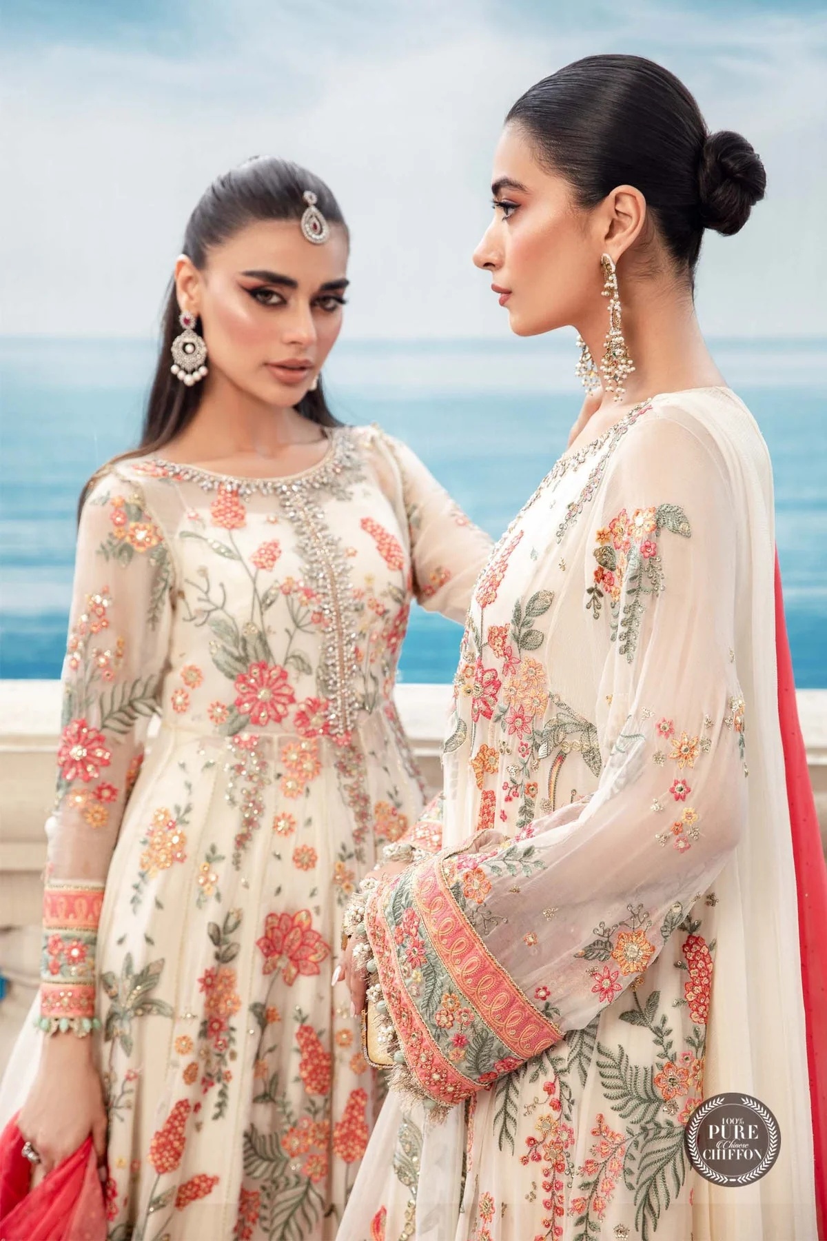 MPC-23-106 Cloud White Floral pakistani fashion outfit in white tones.